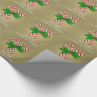 Christmas Candy Cane and Holly Wrapping Paper 2