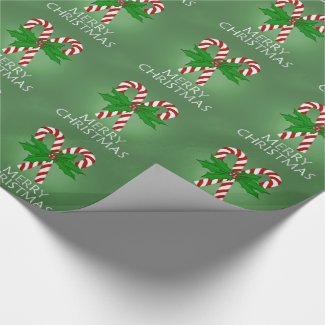 Christmas Candy Cane and Holly Wrapping Paper 3