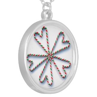 Christmas Candy Cane Heart Flower Necklace