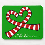 Christmas Candy Cane Heart Mouse Pad