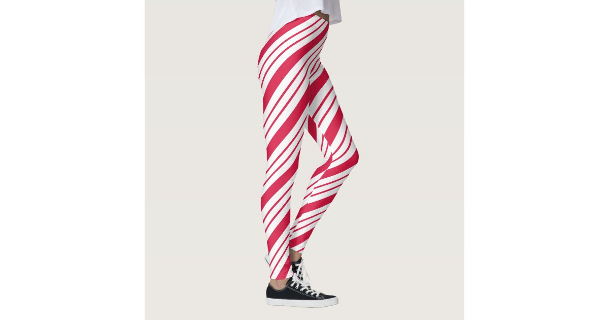 Christmas Candy Cane Striped Leggings Zazzle