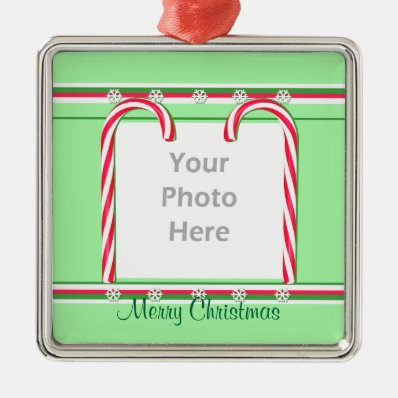 Christmas Candy Canes on Green (photo frame) Christmas Ornaments