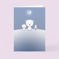 Christmas Card Kawaii Polar Bears Moon Star