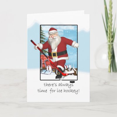 Christmas Card, Santa Ice Hockey Practice