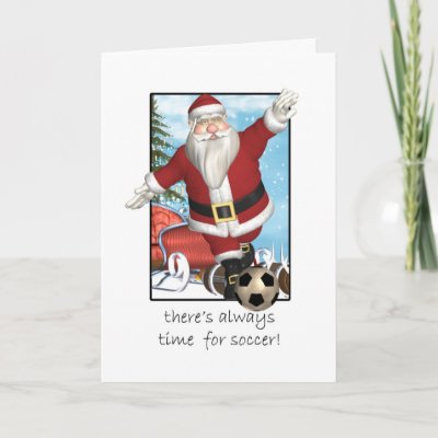 Christmas Card, Santa Playing Soccer