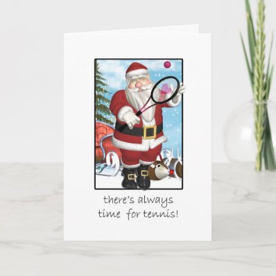 Christmas Card, Santa Playing Tennis