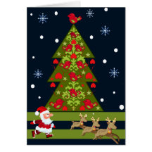 Christmas card with santa and a tree