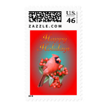 Christmas Cardinal on Berries stamps