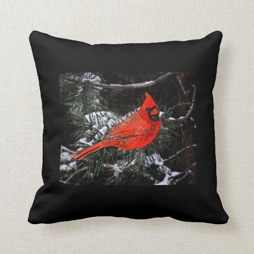 Christmas Cardinal Reversible (Black) Throw Pillow Zazzle