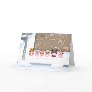 Christmas Carol Cartoon Pigs greeting card card