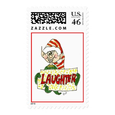 Christmas Cartoon Elf Laughter Postage Stamp by zooogle