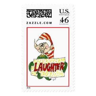 Christmas Cartoon Elf Laughter Postage Stamp stamp