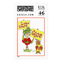 Christmas Cartoon Elf Postage Joy Glee Fun Stamp