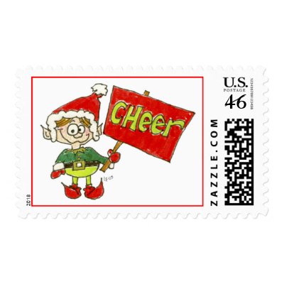 Christmas Cartoon Holiday Elf Postage Cheer Stamp by zooogle