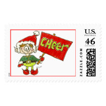 Christmas Cartoon Holiday Elf Postage Cheer Stamp by zooogle Christmas Cartoon Holiday Elf Postage Cheer Stamp