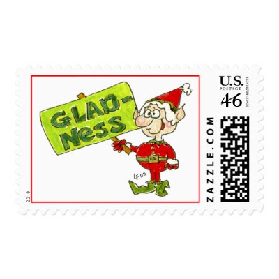 Christmas Cartoon Holiday Elf Postage Gladness by zooogle