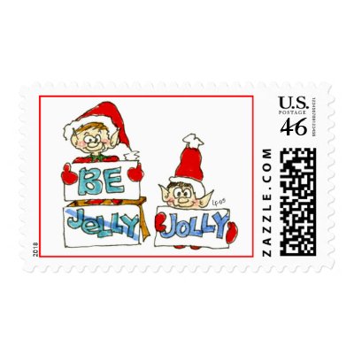Christmas Cartoon Holiday Elf Postage Stamp by zooogle