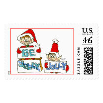 Christmas Cartoon Holiday Elf Postage Stamp by zooogle Christmas Cartoon Holiday Elf Postage Stamp