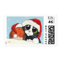 Christmas Cat and Robin - Medium Postage