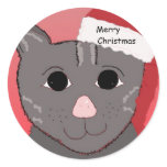 Christmas Cat in a Santa Hat Round Sticker
