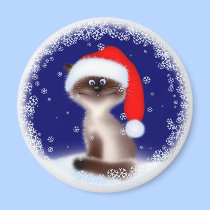 Christmas Cat in Santa Hat magnets