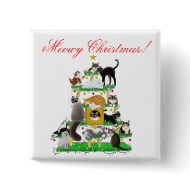 Christmas Cat Tree Pin buttons by twopurringcats Christmas Cat Tree Pin buttons