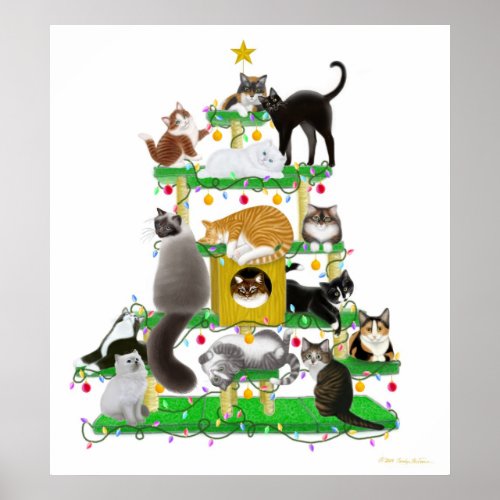 Fisher Cat Prints. Christmas Cat Tree Print print