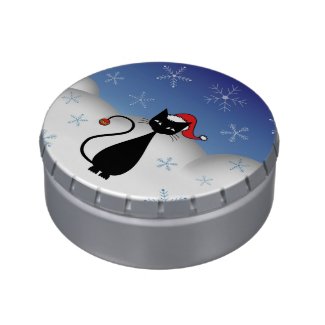 Christmas Cat with Snowflakes Candy Tin