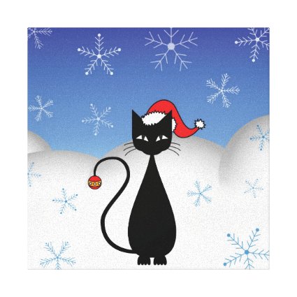 Christmas Cat with Snowflakes Stretched Canvas Print
