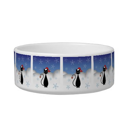 Christmas Cat with Snowflakes Cat Food Bowl