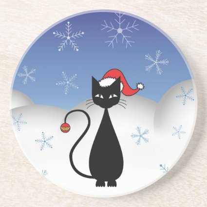 Christmas Cat with Snowflakes Drink Coasters