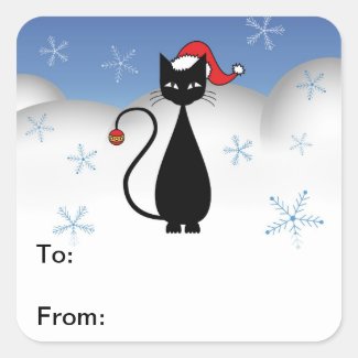 Christmas Cat with Snowflakes Gift Tags Square Sticker