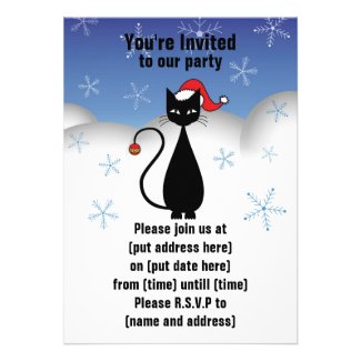 Christmas Cat with Snowflakes Invite