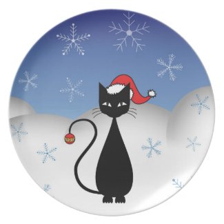 Christmas Cat with Snowflakes Plate
