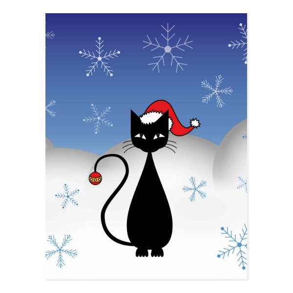 Christmas Cat with Snowflakes Postcard