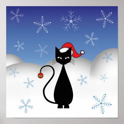 Christmas Cat with Snowflakes Posters