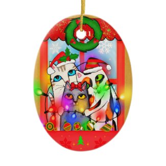 Christmas Cats Hang Holiday Lights Ornament ornament
