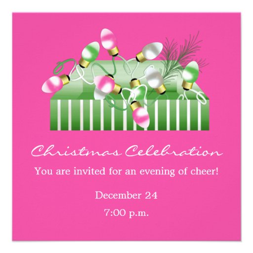 Christmas Celebration Pink Whimsical Bulbs Invitation