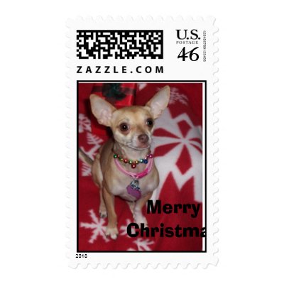 Christmas Chihuahua Dog, Merry Christmas Postage Stamps by nicole_amaro