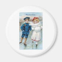 Christmas, Children ice skating Refrigerator Magnets