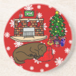 Christmas Chocolate Lab Sleeping Snowflakes Beverage Coasters