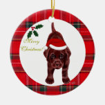 Christmas Chocolate Labrador Puppy Santa Hat Christmas Tree Ornament