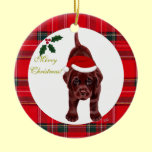 Christmas Chocolate Labrador Puppy Santa Hat ornaments