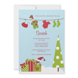 Christmas Clothesline Baby Boy Shower Invite invitation