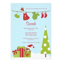 Christmas Clothesline Baby Girl Shower Invite