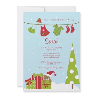 Christmas Clothesline Baby Girl Shower Invite invitation