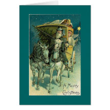 Christmas coach ride with angel greeting card