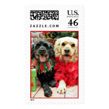 Christmas - Cockapoo - Dusty and Rocky Postage Stamps