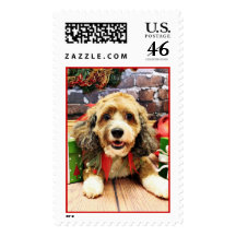 Christmas - Cockapoo - Riley Postage Stamp