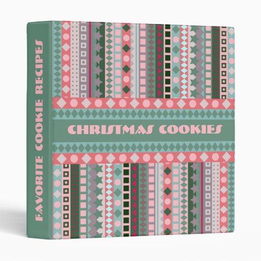 Christmas Cookie Cookbook Pink Green Stripes 3 Ring Binders